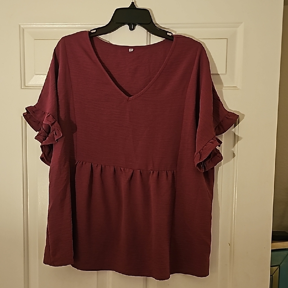 Women's Burgundy Ruffle Sleeve Top